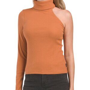 CALVIN KLEIN JEANS One Shoulder Turtleneck Ribbed Sweater Top Long Sleeve S